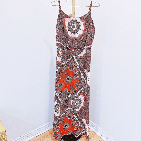 Special boho pattern hot orange colour straps Maxi dress - Picture 1 of 5